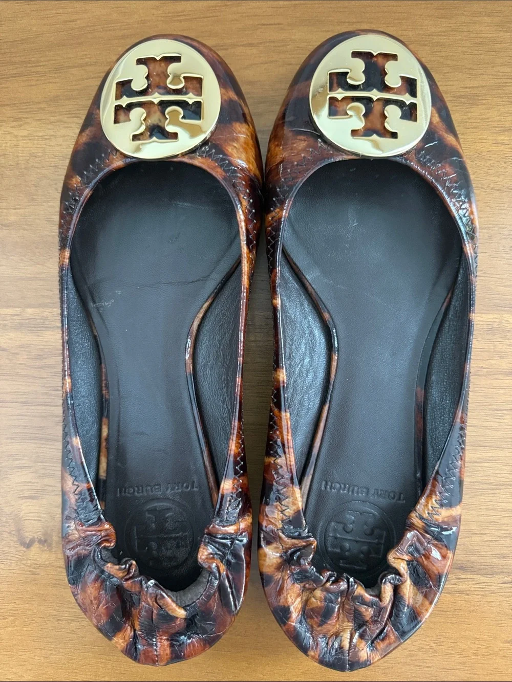 Tory Burch Tortoise Shell Reva Ballet Flat with Gold Logo